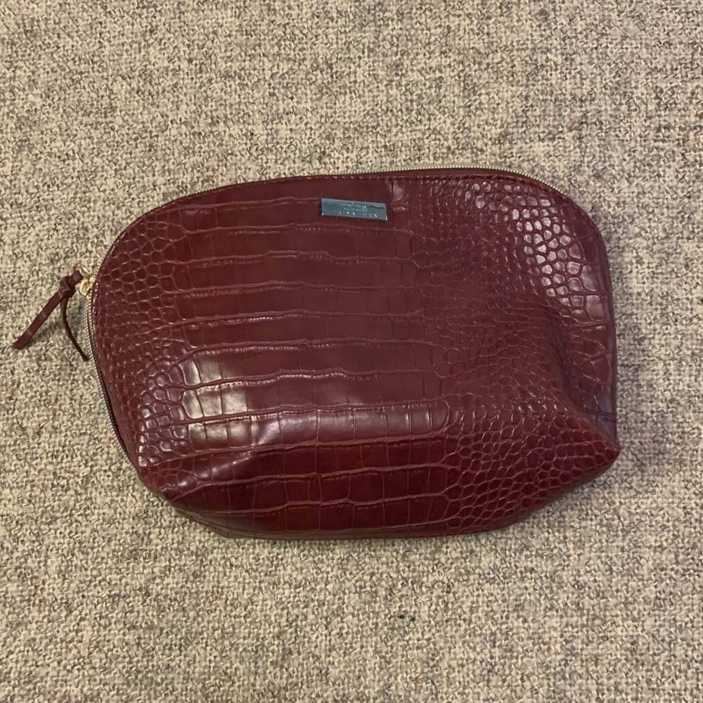 Trina Turk Maroon Faux Snake Skin Make up Bag